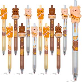 12 Pack Cute Cartoon Gel Pens 0.5 mm Fine Point, Black Ink Retractable Printing Pens for Office School Supplies Students Children Kids Gifts