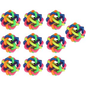 Zerodis 10Pcs Pet Wobbly Rubber Ball,Colorful Dog Rubber Woven Ball Built in Bell Pet Chew Teeth Grinding Interactive Toys for Indoor Cats and Dogs in Saudi Arabia