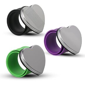 3 عبوات من سوار معصم حامل الدبوس المغناطيسي - سوار معصم من السيليكون باللون الأرجواني والأخضر والأسود - سوار معصم مغناطيسي لدبوس الخياطة، ومشابك الشعر، ودبوس مصفف الشعر (شكل قلب) in Kuwait