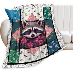 Raccoon Blanket Cute Raccoon Throw Blanket Ultra Soft Cozy Fleece Gift Fuzzy Plush Bedding Blankets for Kids Teens Adults Girls Boys Women Men 50"x40"