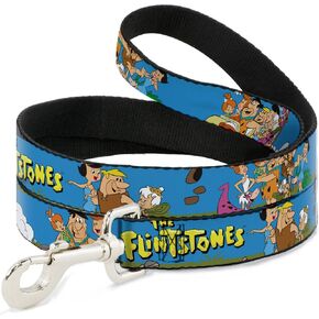 Dog Leash The Flintstones And Rubbles Group Pose Logo Blue 6 Feet Long 1.0 Inch Wide