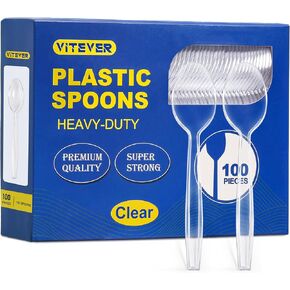 [200 Count] Clear Plastic Spoons Heavy Duty, Premium Disposable Plastic Spoons, Durable Plastic Spoons for for Parties, Picnics, Big Event, Daily Use - Heat Resistant & BPA Free
