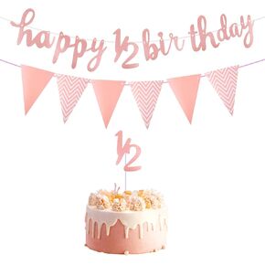 Happy 1/2 Birthday Banner Glitter Half Birthday 6 Months Happy Birthday Banner Happy Birthday Bunting Banner Birthday Party Decorations for Half Year Baby Shower, Rose Gold in Saudi Arabia