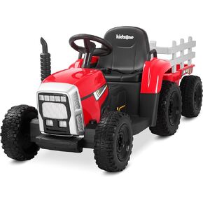 Kidzone 12V 7AH Treaded Tires with Dual 25W Motors Remote Control Battery Powered Electric Tractor with Trailer Toddler Ride On Toy with 3-Gear-Shift 7-LED Lights, MP3 Audio - Purple