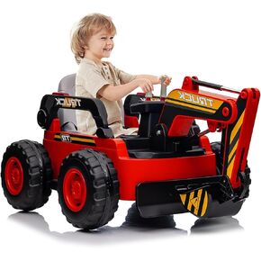 Kids Ride on Excavator, 12V 10AH Electric Toy Excavator, 4WD Battery Powered Sand Digger with Spring Suspension, Remote Control, Bluetooth, Music for Boys & Girls Over 37 Months, Yellow