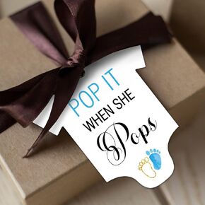 50 PCS Pop It When She Pops Baby Shower Champagne Favor Tags, Cute Blue Little Feet Bottle Tags, Baby Onesie Shaped Gift Tags, Baby Shower Favor Tags, Baby Shower Birthday Party Favor Decorations.