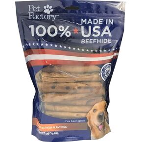 Pet Factory 100% Made in USA Beefhide 5" Chip Rolls Dog Chew Treats - Peanut Butter Flavor, 20 Count/1 Pack