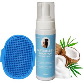 Waterless No Rinse Dog Shampoo, Dry Shampoo for Dogs with Silicone Brush, PH-Balanced Dry Shampoo Foam for Dogs & Cats, Clean Moisturizes Skin & Deodorizes Coat with Fresh Smell