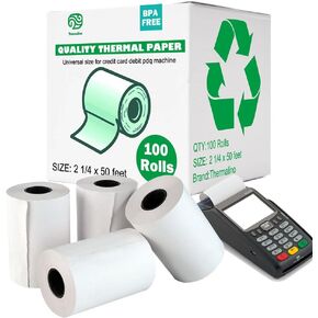 (100 Rolls) 2 1/4" x 50' feet Thermal Receipt Paper Rolls, Fits all POS Cash Register, Credit Card Terminal, Debit Machines 57 mm