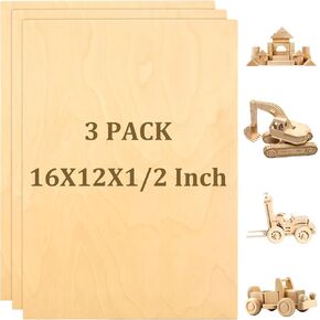 3 Pack 16 x 12 x 1/2 Inch Baltic Birch Plywood 6mm Baltic Wood Sheet, Baltic Birch Sheets for Cricut Maker, Architectural Models, Drawing Painting Wood Engraving Wood Burning Laser