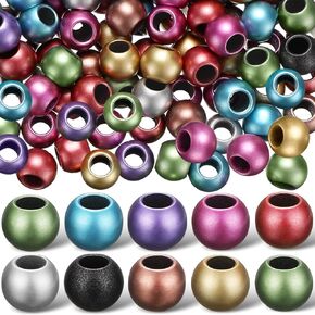 Quelay 800 Pcs Metallic Acrylic Large Hole Beads 12 mm Christmas Beads for Crafts Matte Large Hole Beads with 5.7 mm Hole Metallic Acrylic Beads Hair Braid Beads European Style Round Acrylic Beads