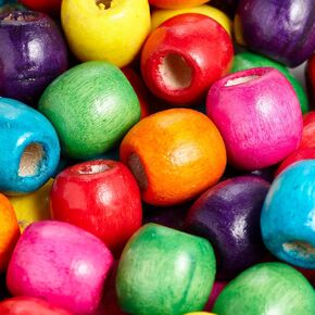 Multicolor Large Hole Macrame Wood Beads 17mm x 14mm Diameter Barrel Shape with Big 8mm Hole, 50 Count