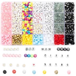 Gxueshan 1435 Pcs Acrylic 7 Colors Pony Beads 6 Colors Round Letter Beads Star Beads Heart Beads Number Beads DIY Necklace Friendship Kandi Bracelet Making Kit for Jewelry Making (1435)