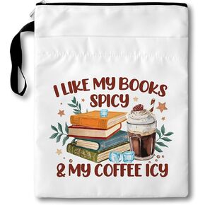 Coffee Book Sleeve with Zipper, I Like My Books Spicy and My Coffee ICY Book Covers for Paperbacks with Pocket, Book Pouch Gifts for Book Lover Coffee Lover, Bookish Idea for Bookmate -25