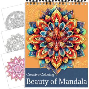 Spiral Bound Adult Coloring Book, Mandala Coloring Book for Adults, Adult Coloring Book Thick Paper Coloring Book for Women Relaxation, 24 Pages Printed Single-Sided Mindfulness Gift for Women