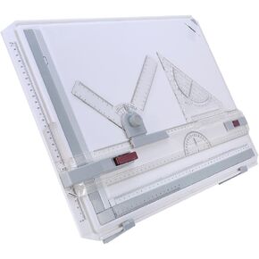A3 Drawing Board Drafting Table, Multifunctional Drawing Board Table with Clear Rule Parallel Motion and Angle Adjustable Measuring System, Metric