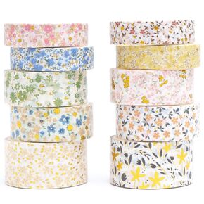 10 Rolls Modern Arts Washi Tape Set Printed Adhesive Tapes Gold Foil Decorative Masking Tape Sets for Craft, Kids, Scrapbook, DIY, Gift Wrapping (Whites)