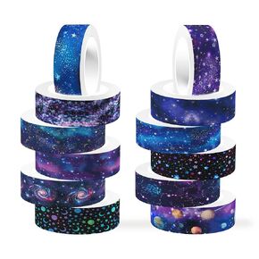 Starry Sky Washi Tape Set 12 Rolls, Starry Sky Galaxy Theme DIY Decorative Tape for Scrapbook Decorating, Art Journaling Accessories and Craft Projects