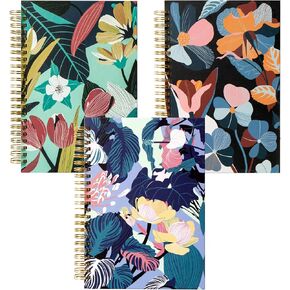 Blank Spiral Sketchbook Notebook Bulk, Unlined A5 Flower Journals, 100GSM Thick Paper Travel Journal Set, Hard Cover, Plain Wirebound Draw Planner, 75 Sheets per Book, 5.7x8.3 inch, 3 Pack