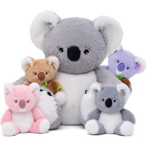 OUOZZZ Koala Stuffed Animals with Babies Inside 12" Koala Plush Toys with 4 Babies Koala - Gift Present Toys for Girls Boys Kids Toddler