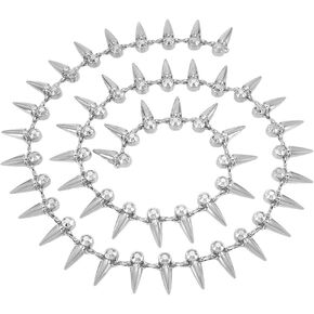 AHANDMAKER 1 Yard Alloy Rivet Spike Stud Chain Trim, 26mm Sew On Spike Stud Strip Costume Sewing Trim, Punk Cone Trim for DIY Crafts Cosplay Performance Party Costume Embellishment Decor, Platinum