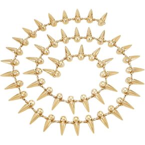 AHANDMAKER 1 Yard Alloy Rivet Spike Stud Chain Trim, 26mm Sew On Spike Stud Strip Costume Sewing Trim, Punk Cone Trim for DIY Crafts Cosplay Performance Party Costume Embellishment Decor, Platinum