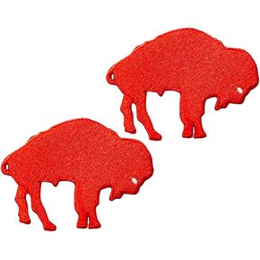 2 PCS Red Standing Buffalo Embroidered Iron On Patches for Decorate Craft Clothes