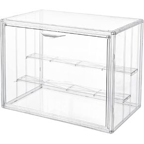 Attelite Acrylic Display Case,Upgrade 4 Tiers Clear Display Case with 3 Adjustable Divider, 4 Pack Stackable Large Storage Box with Magnetic Door for Collectibles Action Figures
