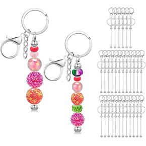 30 Pcs Beadable Keychains Bars, Beaded Keychains Bulk DIY Keychain Bar Blank Keychains Kit Bead Keychain Making Kit Keychain Bars for Beads DIY Keychains Crafts Supplies Gift