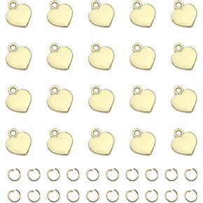 20Pcs Gold Plated Heart Charms, Tiny Heart Pendants, Small Hole Heart Dangle Charms with Jump Rings, Heart Metal Charms, Small Love Alloy Pendant for DIY Crafts Necklace Earring Jewelry Making