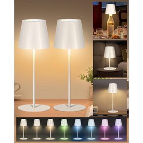 2 Pack Cordless RGB Table Lamp,Wireless Bottle Lamp,3 Level Dimming & RGB Cycle LED Portable Desk lamp,5000mAh Rechargeable Battery,Waterproof Outdoor,for Bedroom/Bars/Camping(White)