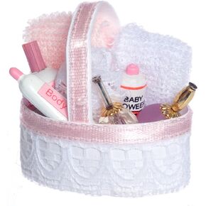 Dollhouse Miniature Pink Bath Accessory Basket