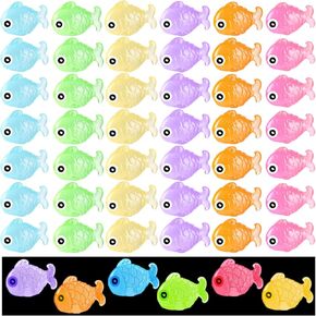 48Pcs Luminous Mini Resin Fish, Miniature Fish Figurines, Glow in The Dark Tiny Fish Ornament for Garden Landscape Aquarium Dollhouse Birthday Party Room Crafts Decor