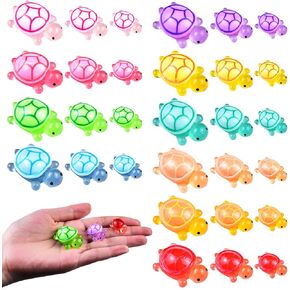 30PCS Mini Turtles Family Figurines Luminous Tiny Resin Animals Tiny Turtles for Dollhouse Fairy Garden Micro Moss Landscape Home Decor, 3 Sizes and 10 Colors