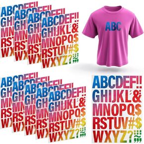 10 Sheets 440Pcs Iron on Letters, 2.2 Inch Iron on Vinyl Letters, Heat Transfer Letters with PU Sticker for Fabric, Clothing - White