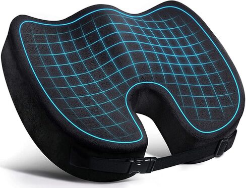 وسادة مقعد مريحة معززة - شبكة مسامية ووسادة مقعد من الإسفنج الذكي لتخفيف آلام عظم الذيل - قاعدة غير قابلة للانزلاق، السيارة، الكرسي المتحرك، وسائد كرسي المكتب (غطاء مخملي، أسود) in Kuwait