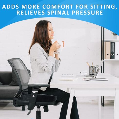 وسادة مقعد مريحة معززة - شبكة مسامية ووسادة مقعد من الإسفنج الذكي لتخفيف آلام عظم الذيل - قاعدة غير قابلة للانزلاق، السيارة، الكرسي المتحرك، وسائد كرسي المكتب (غطاء مخملي، أسود) in Kuwait