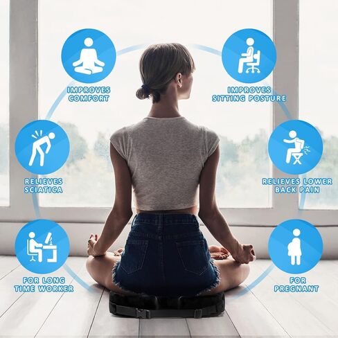 وسادة مقعد مريحة معززة - شبكة مسامية ووسادة مقعد من الإسفنج الذكي لتخفيف آلام عظم الذيل - قاعدة غير قابلة للانزلاق، السيارة، الكرسي المتحرك، وسائد كرسي المكتب (غطاء مخملي، أسود) in Kuwait