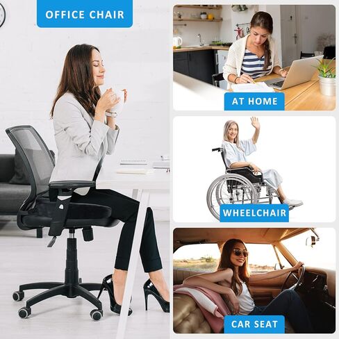 وسادة مقعد مريحة معززة - شبكة مسامية ووسادة مقعد من الإسفنج الذكي لتخفيف آلام عظم الذيل - قاعدة غير قابلة للانزلاق، السيارة، الكرسي المتحرك، وسائد كرسي المكتب (غطاء مخملي، أسود) in Kuwait