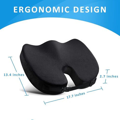 وسادة مقعد مريحة معززة - شبكة مسامية ووسادة مقعد من الإسفنج الذكي لتخفيف آلام عظم الذيل - قاعدة غير قابلة للانزلاق، السيارة، الكرسي المتحرك، وسائد كرسي المكتب (غطاء مخملي، أسود) in Kuwait