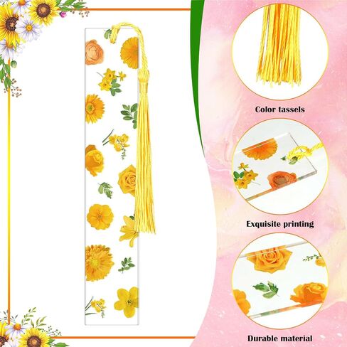 8 Pieces Flower Acrylic Bookmarks Book Page Holder Floral Bookmarks with Colorful Tassels Thumb Ring Transparent Page Holders for Reading Teachers Book Lovers Women(Clear) in Saudi Arabia