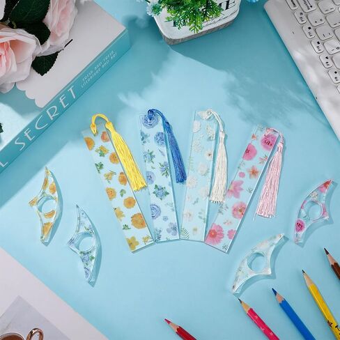 8 Pieces Flower Acrylic Bookmarks Book Page Holder Floral Bookmarks with Colorful Tassels Thumb Ring Transparent Page Holders for Reading Teachers Book Lovers Women(Clear) in Saudi Arabia