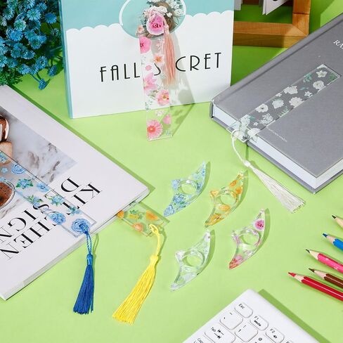 8 Pieces Flower Acrylic Bookmarks Book Page Holder Floral Bookmarks with Colorful Tassels Thumb Ring Transparent Page Holders for Reading Teachers Book Lovers Women(Clear) in Saudi Arabia