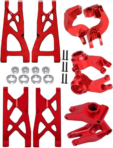 Upgrades Part for 1/10 ARRMA Vorteks 4x4 3S Blx,Granite/Senton 4x4 3S Blx & Mega 550,Alloy Front Rear Suspension Arms & Steering Blocks Caster Blocks C-Hubs Stub Axle Carriers,Red in Saudi Arabia