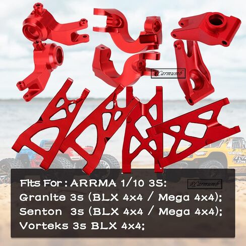 Upgrades Part for 1/10 ARRMA Vorteks 4x4 3S Blx,Granite/Senton 4x4 3S Blx & Mega 550,Alloy Front Rear Suspension Arms & Steering Blocks Caster Blocks C-Hubs Stub Axle Carriers,Red in Saudi Arabia
