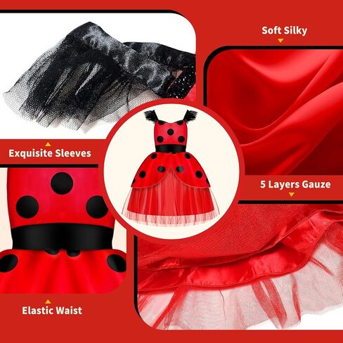 INNOCHEER Ladybug Dress Costume for Girls, Ladybug Costume Toddler Halloween Birthday Dress Up Pretend Play for Kids 2-10 in Saudi Arabia