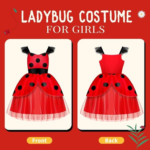 INNOCHEER Ladybug Dress Costume for Girls, Ladybug Costume Toddler Halloween Birthday Dress Up Pretend Play for Kids 2-10 in Saudi Arabia