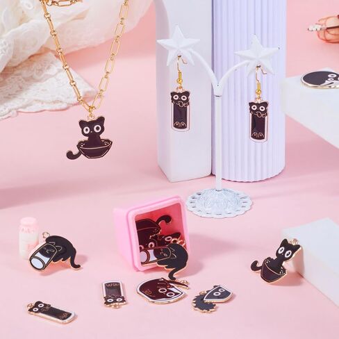 Cat Alloy Charms Pendants Cute Pet Cat Enamel Charms Flat Back Cartoon Animal Kitten Dangle Charms Colorful Cup Lamp Bubble Tea Cat for DIY Earrings Necklace Bracelet Jewelry Making in Saudi Arabia