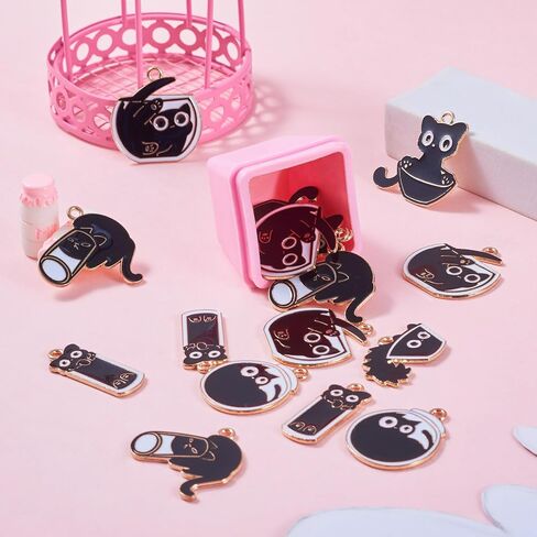 Cat Alloy Charms Pendants Cute Pet Cat Enamel Charms Flat Back Cartoon Animal Kitten Dangle Charms Colorful Cup Lamp Bubble Tea Cat for DIY Earrings Necklace Bracelet Jewelry Making in Saudi Arabia