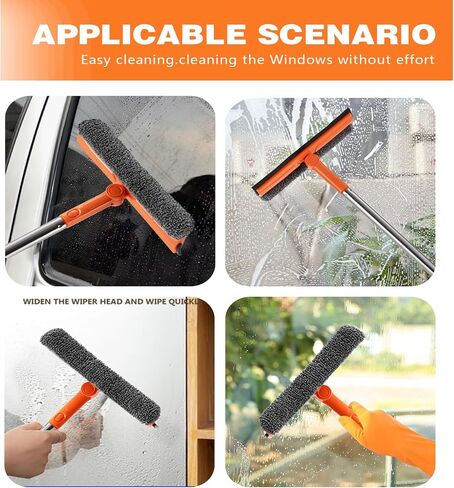60.6" Professional Window Squeegee,2 in 1 Squeegee Window Cleaner with Long Stainless Steel Handle,Chenille Car Window Squeegee for Gas Station, Glass,Shower,Outdoor High Window Cleaning in Saudi Arabia